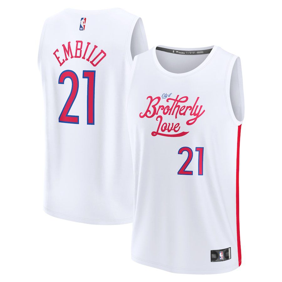 Men Philadelphia 76ers #21 Joel Embiid Fanatics Branded White City Edition 2022-23 Fastbreak NBA Jersey->philadelphia 76ers->NBA Jersey